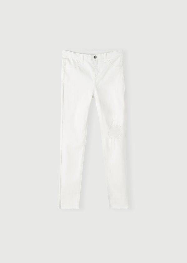 white calzedonia ripped stretch skinny kids leggings