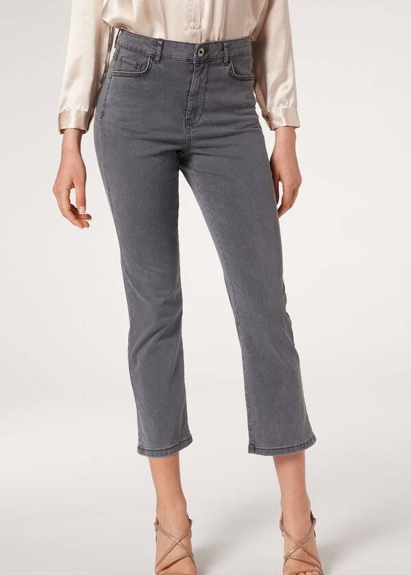 grey calzedonia eco light flared cropped denim womens jeans