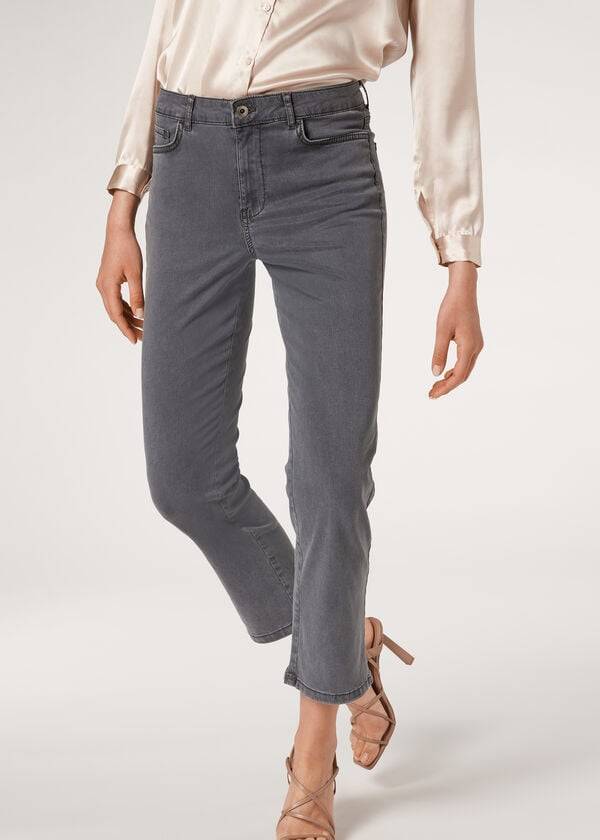 grey calzedonia eco light flared cropped denim womens jeans