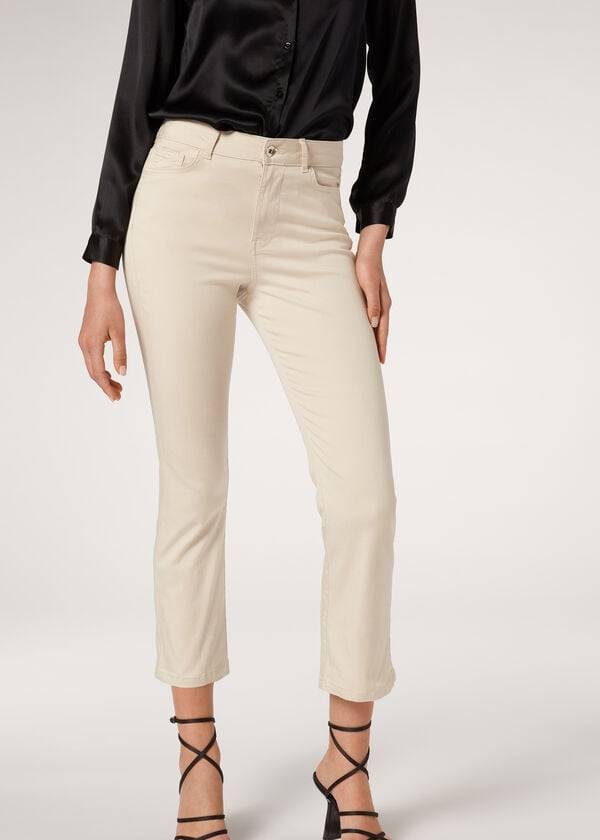 calzedonia eco light flared cropped denim womens jeans brown beige