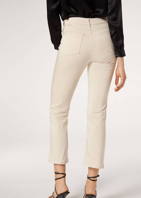 calzedonia eco light flared cropped denim womens jeans brown beige
