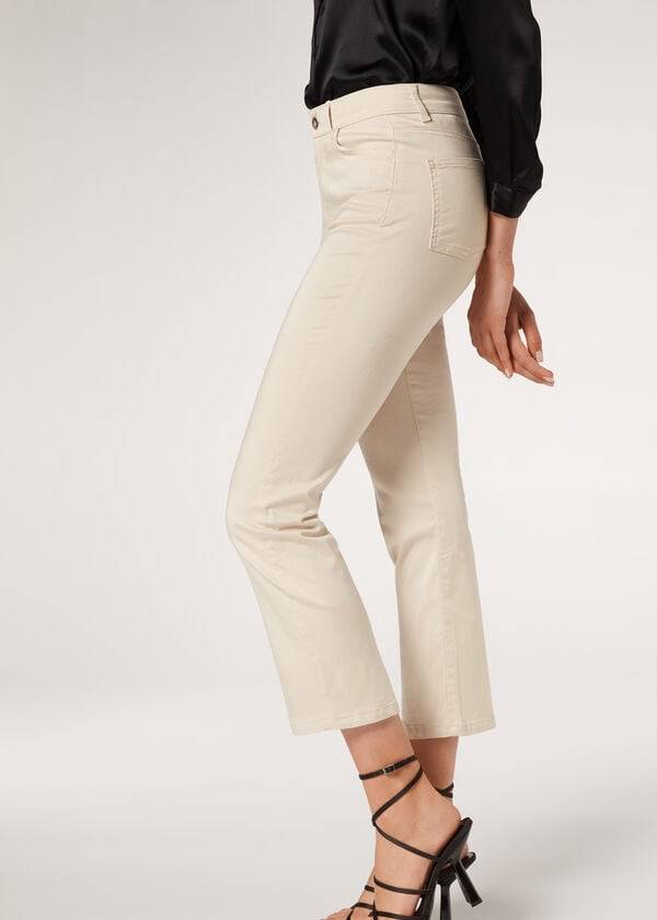 calzedonia eco light flared cropped denim womens jeans brown beige