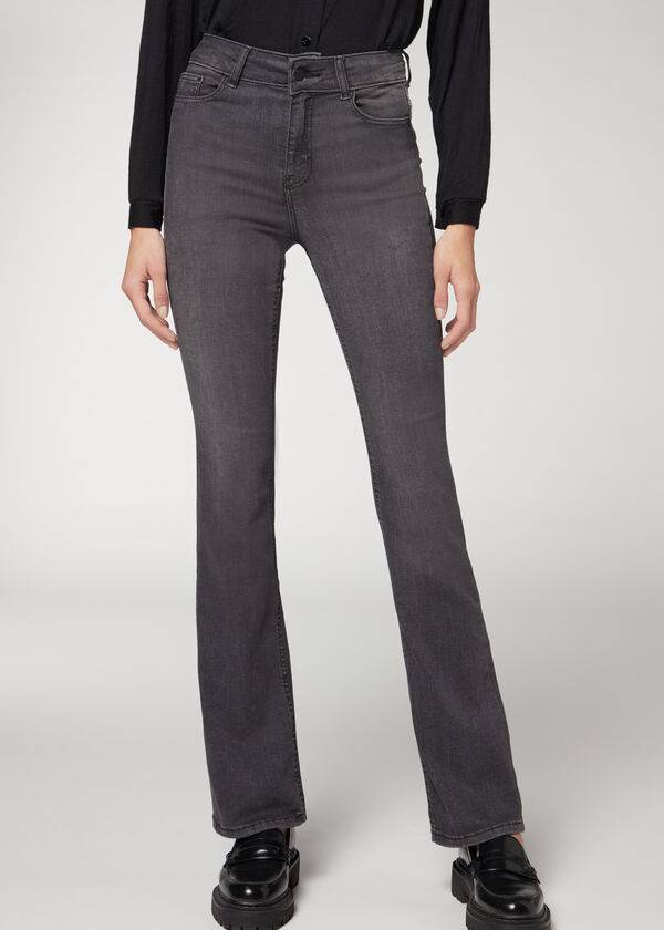 womens calzedonia super flex denim high waist bootcut jeans grey