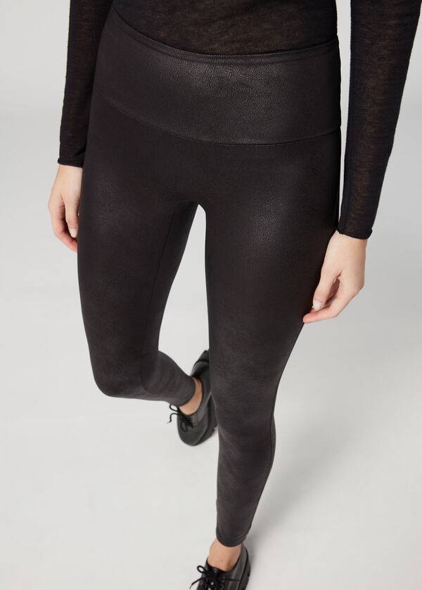 calzedonia total shaper faux leather womens leggings black