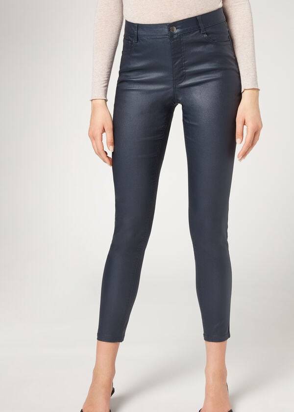 calzedonia faux leather skinny womens pants navy