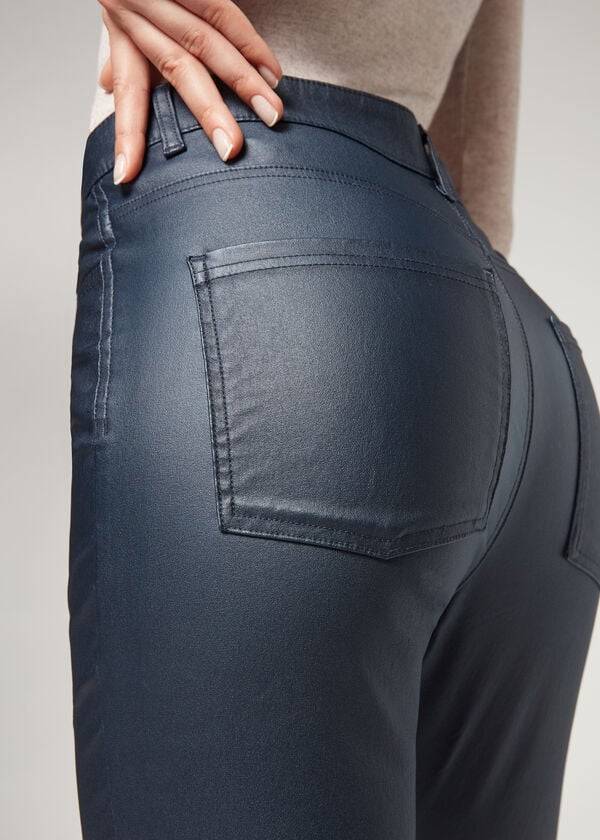 calzedonia faux leather skinny womens pants navy