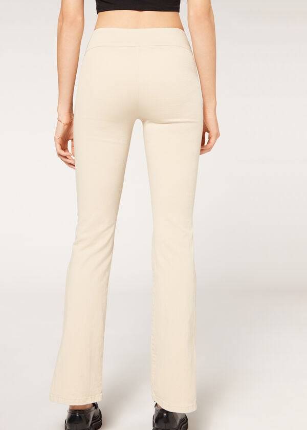brown beige calzedonia high-waist flared in denim with slits womens pants
