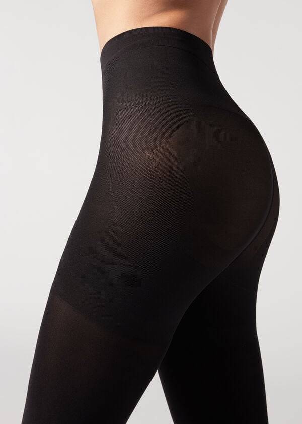 black womens calzedonia 80 denier super opaque total shaper tight