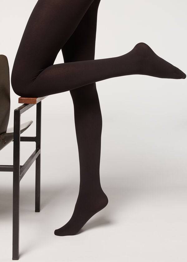 black womens calzedonia opaque 100 denier cotton and microfiber tight