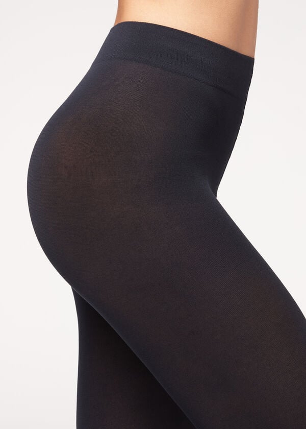 blue calzedonia opaque 100 denier cotton and microfiber womens tight