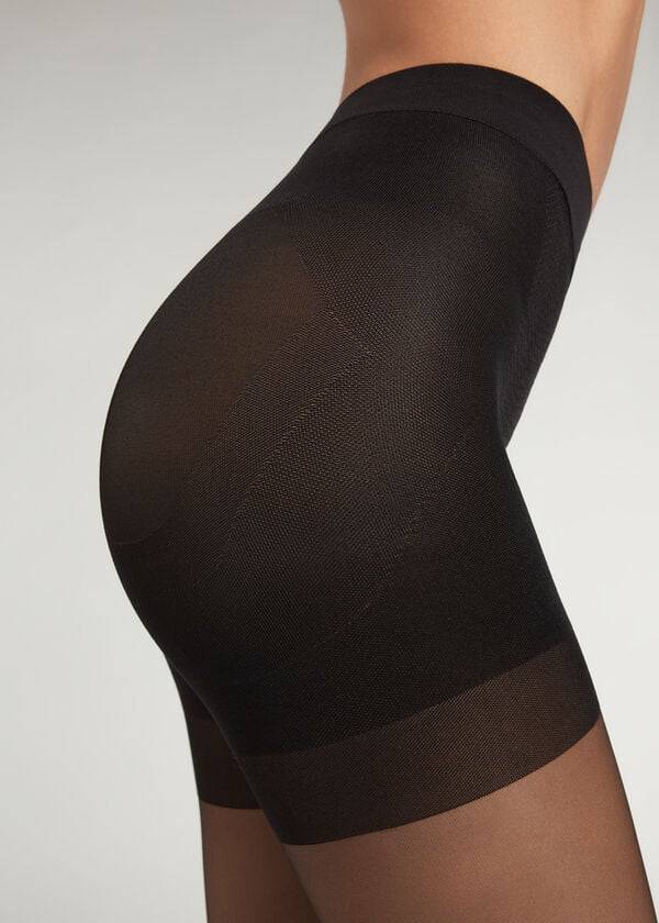 womens calzedonia 15 denier total shaper sheer tight black
