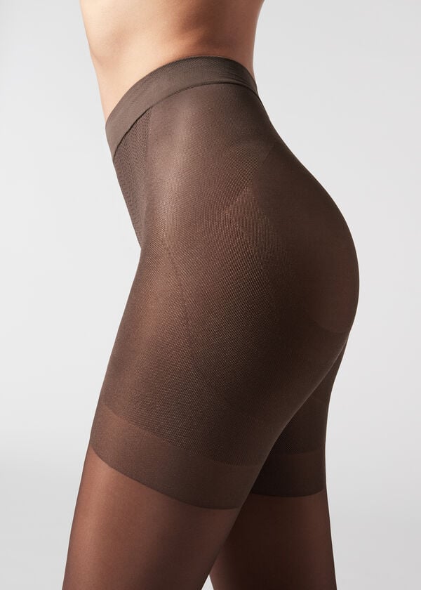 womens calzedonia 30 denier total shaper sheer tight coffee
