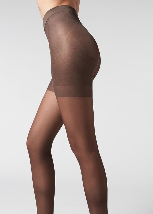 womens calzedonia 30 denier total shaper sheer tight coffee