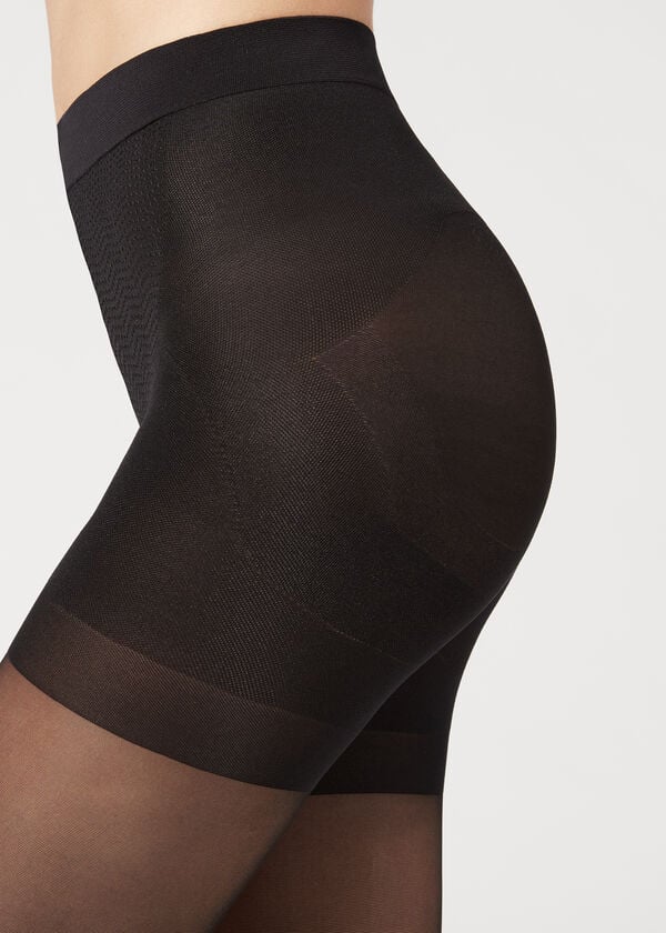 black womens calzedonia 30 denier total shaper sheer tight