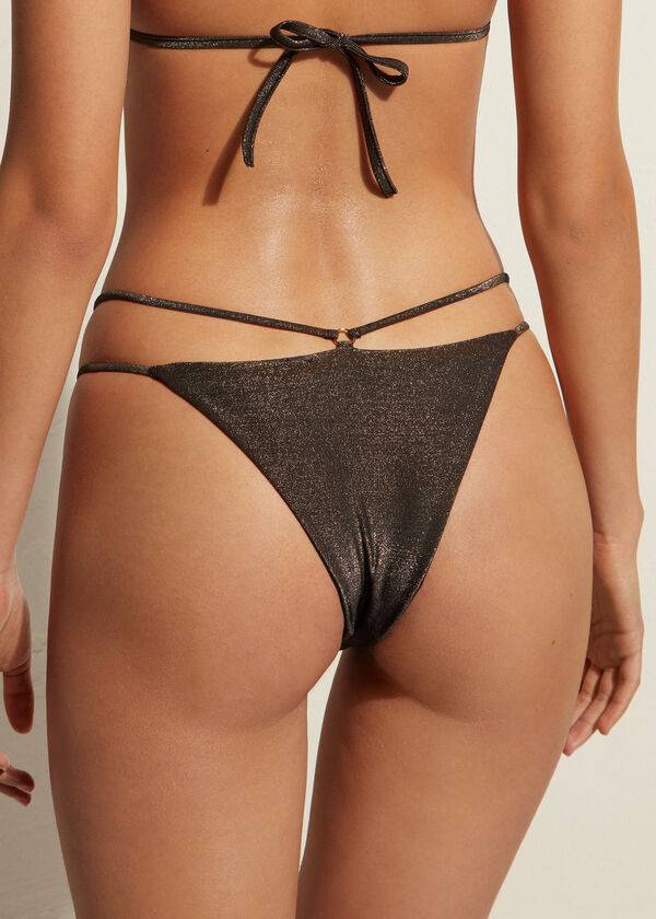 womens calzedonia brazilian side string hollywood bikini bottoms black
