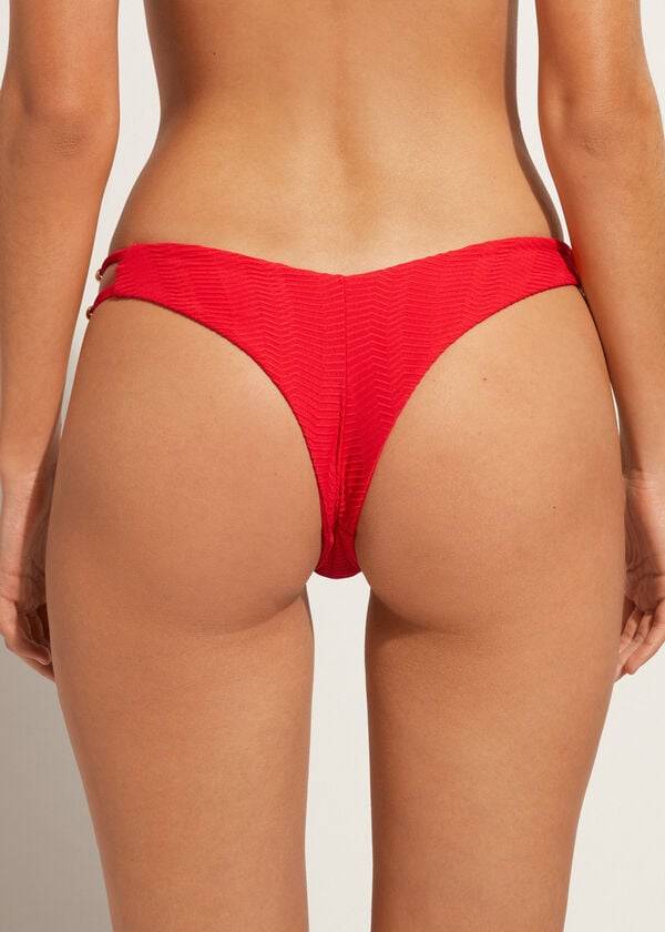 womens calzedonia chevron high-cut brazilian casablanca bikini bottoms red