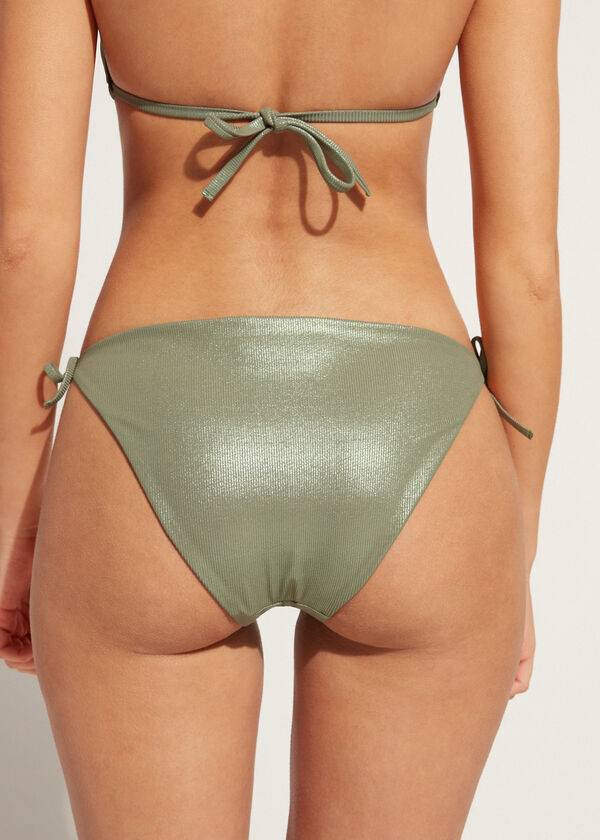 green calzedonia coated-effect string antigua womens bikini bottoms