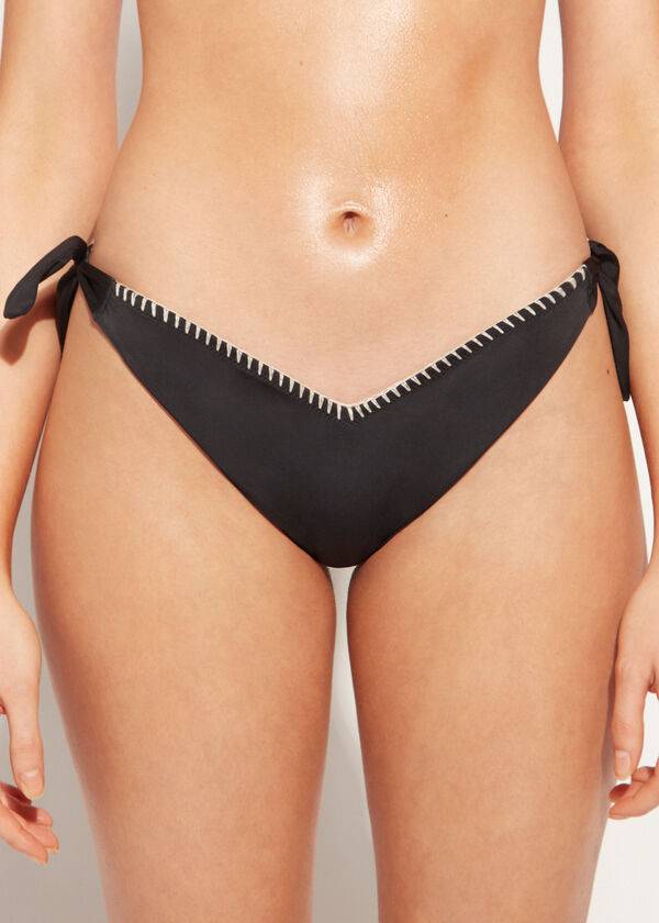 womens calzedonia high v-cut brazilian mumbai bikini bottoms black
