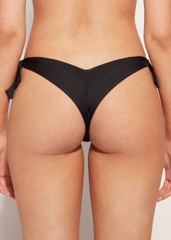 womens calzedonia high v-cut brazilian mumbai bikini bottoms black