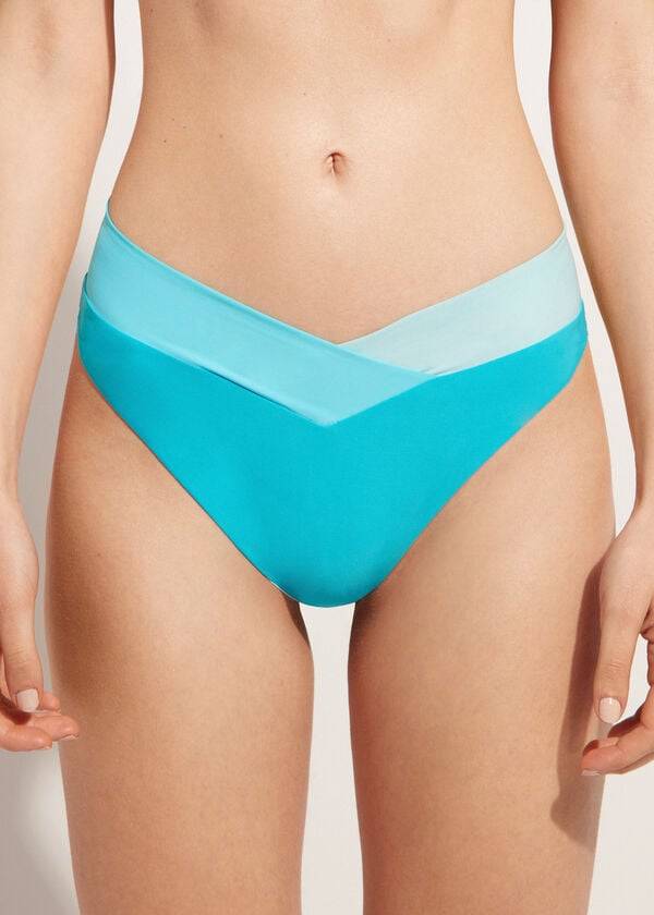 womens calzedonia high-cut brazilian azzorre bikini bottoms turquoise green