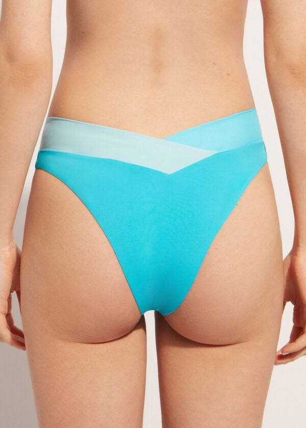 womens calzedonia high-cut brazilian azzorre bikini bottoms turquoise green