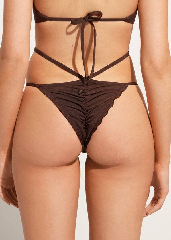 coffee brown womens calzedonia high-cut brazilian islamorada bikini bottoms