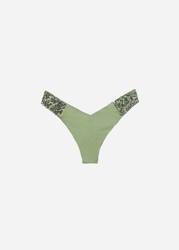 green womens calzedonia sequined high-cut brazilian cannes bikini bottoms