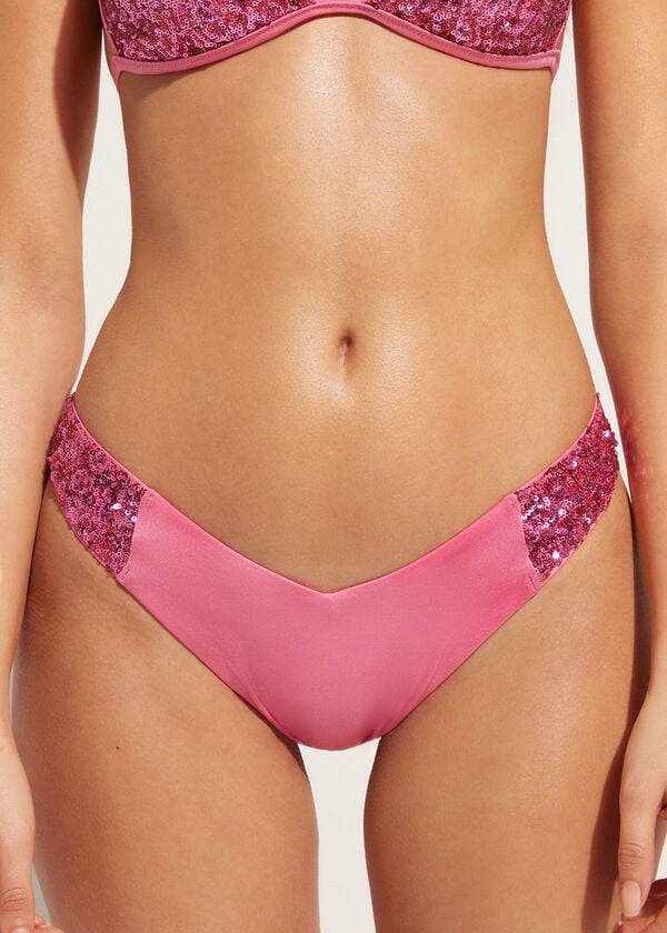 pink calzedonia sequined high-cut brazilian cannes cheeky womens bikini bottoms