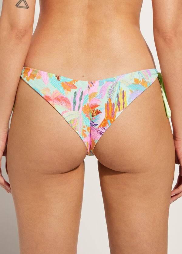 calzedonia side-tie brazilian foliage tahiti womens bikini bottoms green