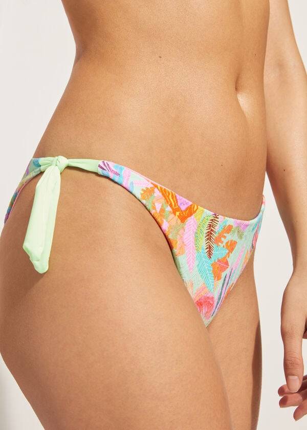 calzedonia side-tie brazilian foliage tahiti womens bikini bottoms green