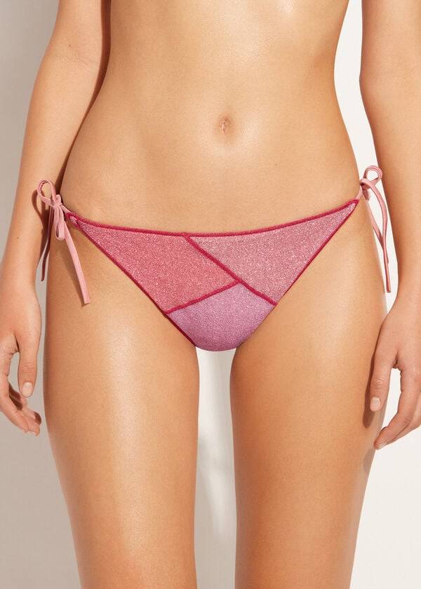 calzedonia string tie lamé lisbona womens bikini bottoms pink
