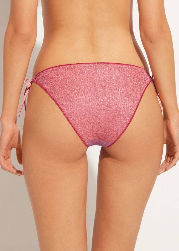 calzedonia string tie lamé lisbona womens bikini bottoms pink