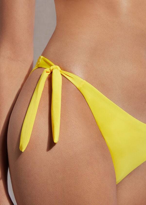 womens calzedonia tied indonesia eco side tie bikini bottoms yellow