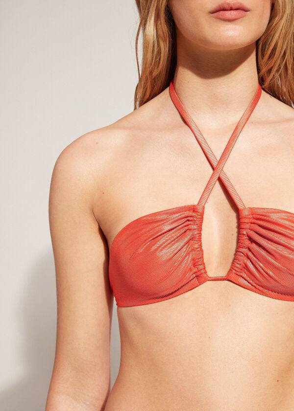 coral orange womens calzedonia bandeau antigua bikini tops