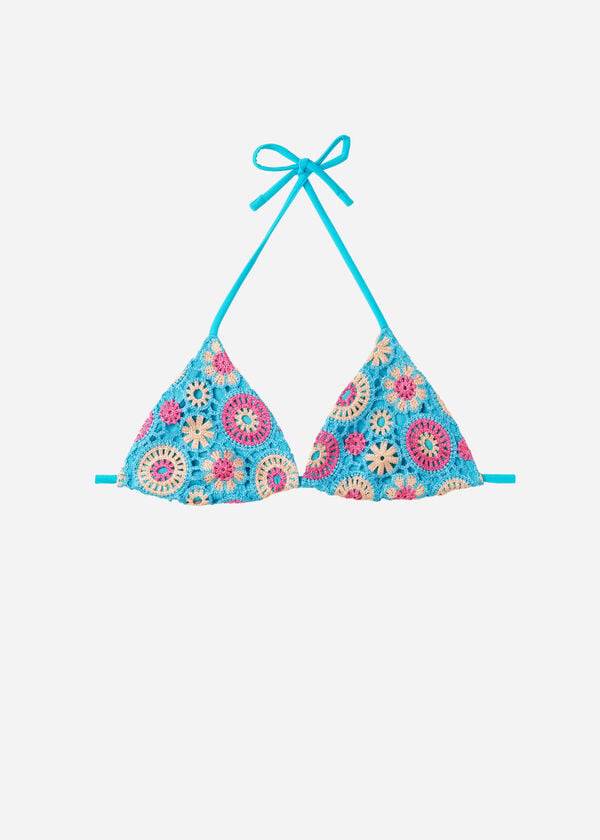 turquoise womens calzedonia crochet triangle string capri bikini tops