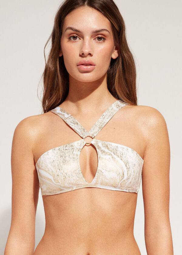 gold womens calzedonia cut-out bandeau hollywood bikini tops