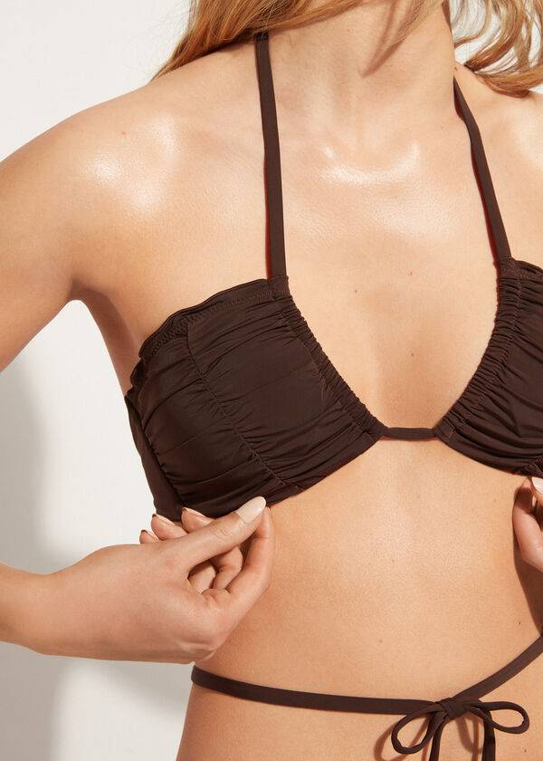 calzedonia drawstring bandeau islamorada womens bikini tops coffee brown