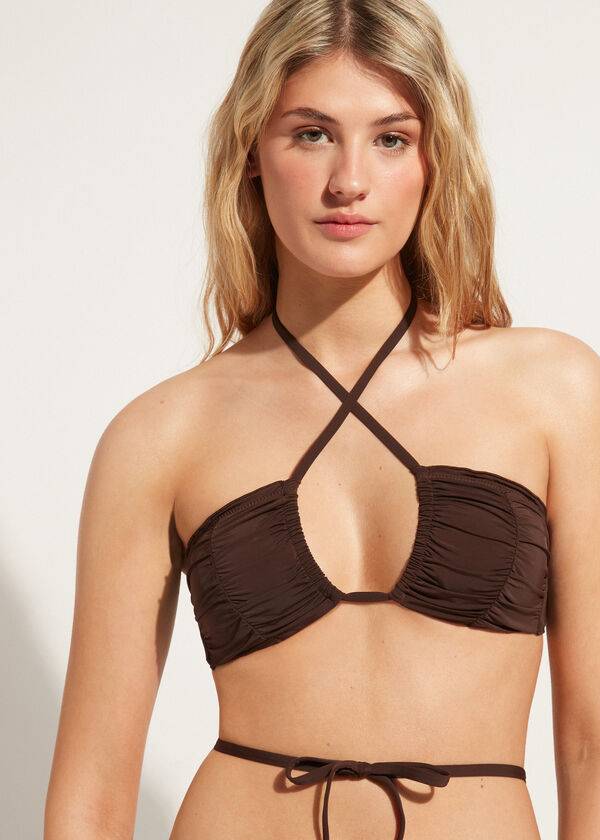 calzedonia drawstring bandeau islamorada womens bikini tops coffee brown