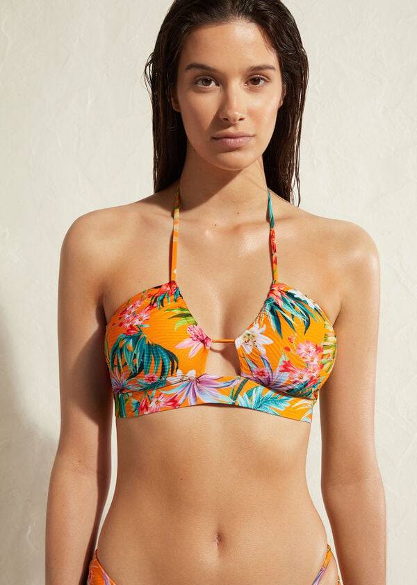 womens calzedonia drawstring bandeau rio eco bikini tops orange