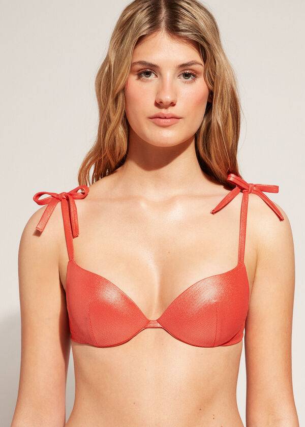 womens calzedonia graduated padded push up antigua bikini tops coral orange