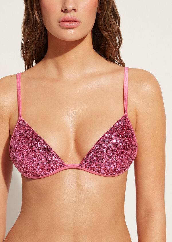 womens calzedonia graduated padded triangle cannes bikini tops pink