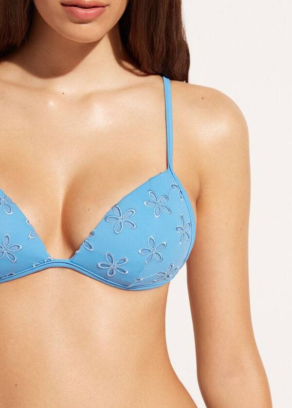 womens calzedonia graduated padded triangle corfù bikini tops blue