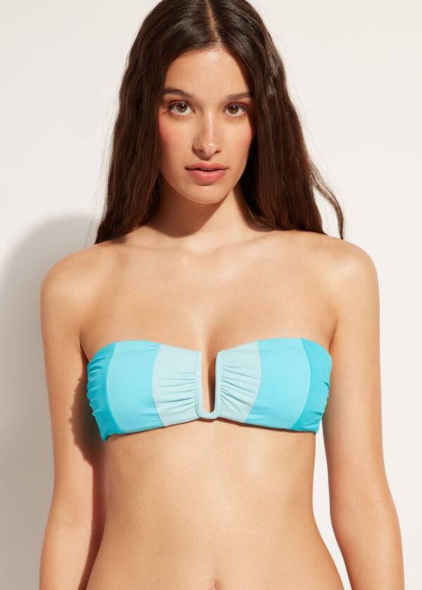 turquoise womens calzedonia padded bandeau azzorre bikini tops
