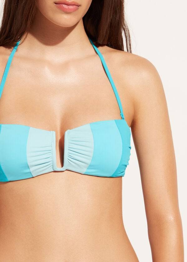 turquoise womens calzedonia padded bandeau azzorre bikini tops