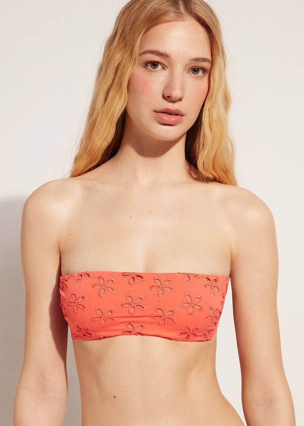 womens calzedonia padded bandeau corfù bikini tops coral orange