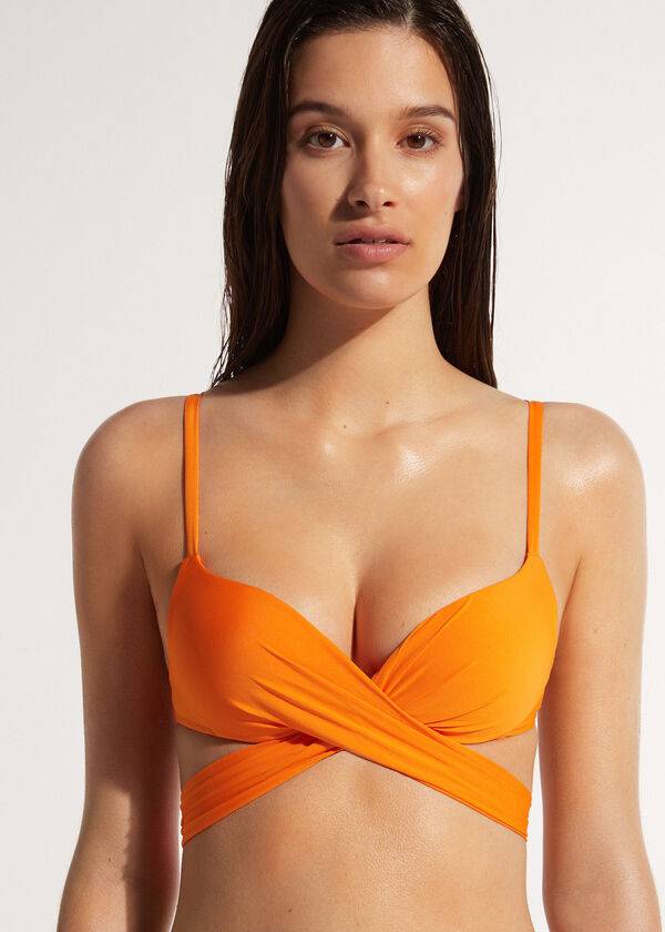 womens calzedonia padded push up indonesia eco bikini tops orange