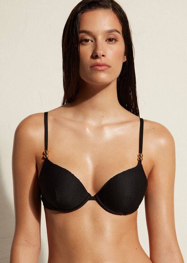 womens calzedonia padded push-up casablanca bikini tops black
