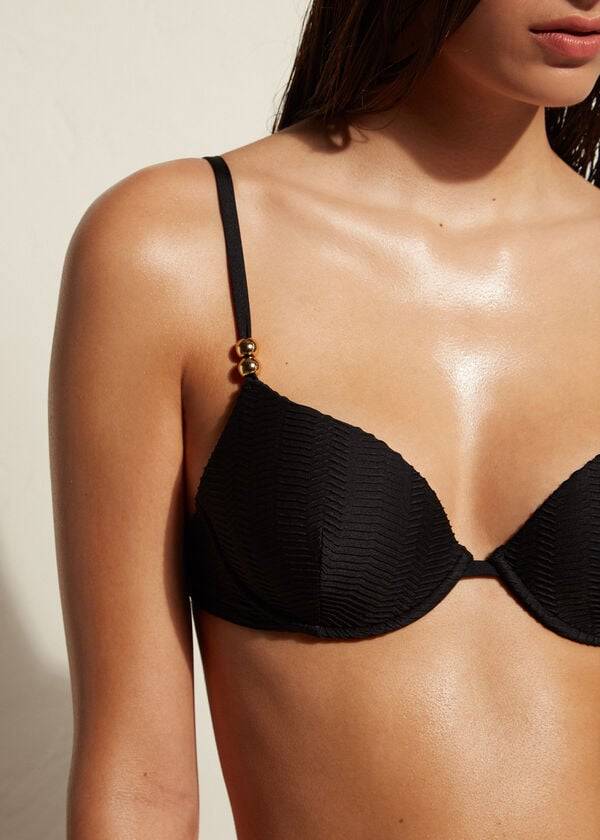 womens calzedonia padded push-up casablanca bikini tops black