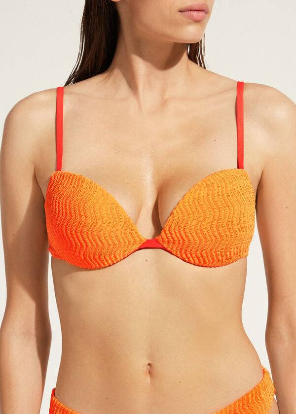 womens calzedonia padded push-up mykonos bikini tops orange