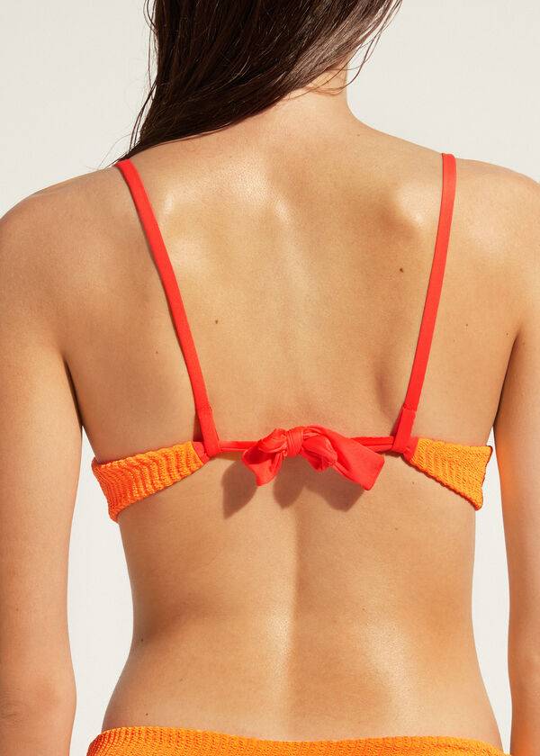 womens calzedonia padded push-up mykonos bikini tops orange
